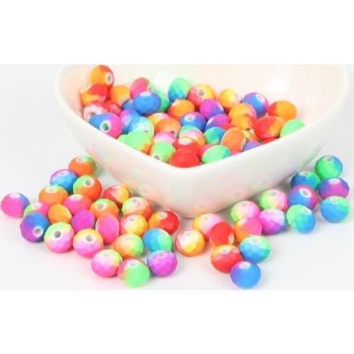 100Pcs Acrylic Rainbow Colors Faceted Rubber Round Loose Oblate Beads for Jewelry Making Beads For Needlework Beads 8 MM