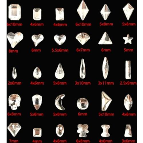 30/100Pcs Hot Sale Multiple Styles Shapes Crystal Clear Nail Art Rhinestones Flatback Glass Stones For 3D Nails Art Decoration