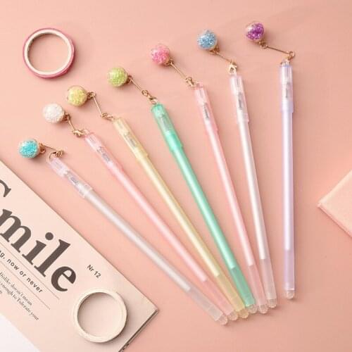 36PCS Korean Cute Creative Gem Crystal Ball Gel Pens Pendant Signature Pen Cute Stationary Supplies Office Accessories