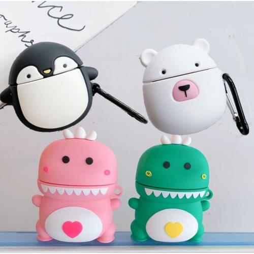 3D Cute Couple Heart Dinosaur Silicone Case for Apple Airpods 1 2 Wireless Earphone Headphone Polar Bear Penguin Cover Box