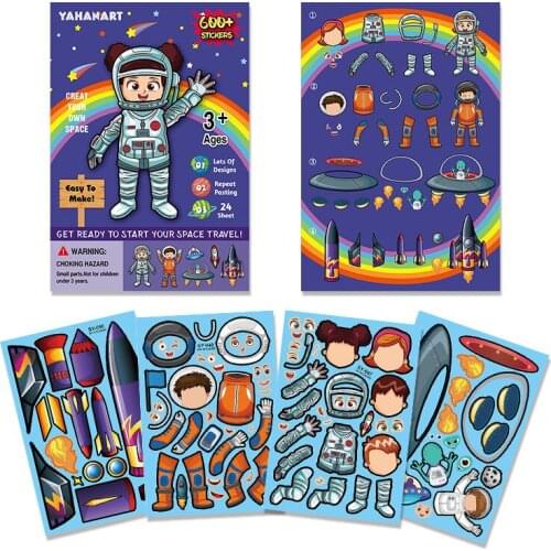 4 Pcs DIY Astronaut Stickers Freely Assemble Jigsaw Puzzle Stickers For Kids Children Boy Girl Game Toys Toddlers Education Gift
