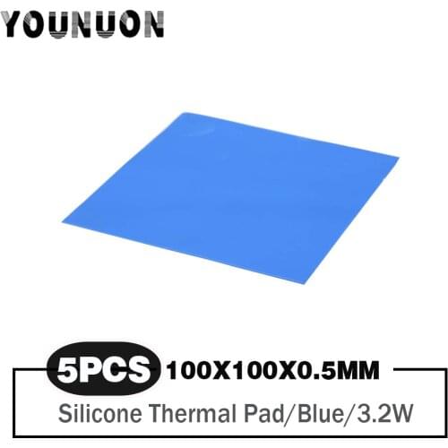 5 Pieces 0.5mm thickness 100*100*0.5mm Computer GPU CPU Heatsink Cooling Conductive Silicone Thermal Pad 3.2W Conductivity