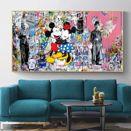 Banksy Mickey Mouse Love Is The Answer Street Graffiti Art Poster Canvas Painting Wall Art Home Decoration Pictures