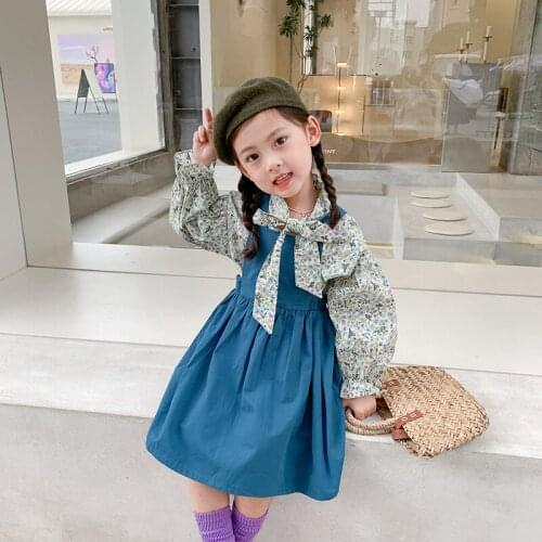 Girls Suits Dress +Blouse 2021 Bow Thicken Winter Autumn Warm Kids Teenagers Outwear Kids Cotton Sport Suits Children Clothing
