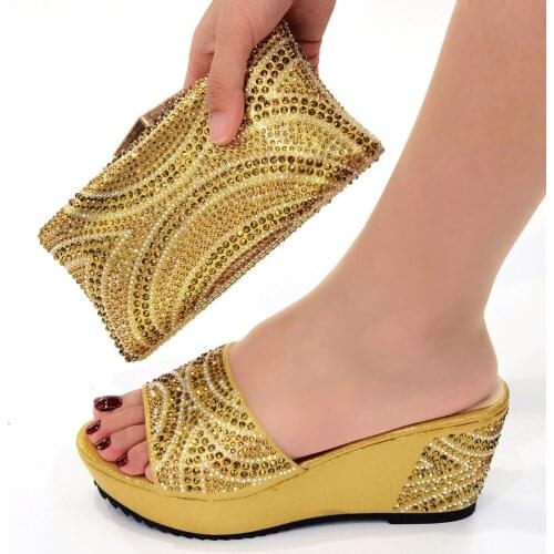 Doershow Italian Shoes and Bags To Match Shoes with Bag Set Decorated with Rhinestone Nigerian Women Wedding Shoes set! HJB1-29