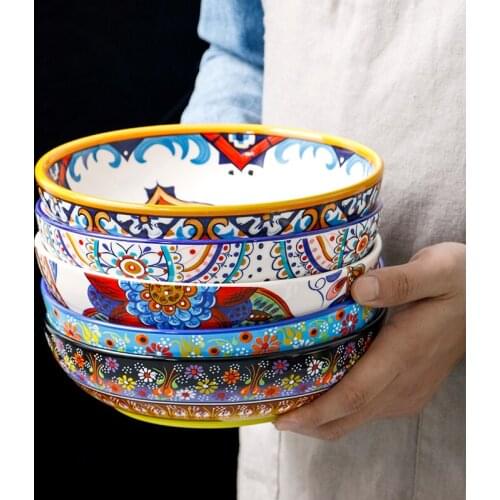 European ceramic tableware household soup bowl noodle bowl cover rice bowl salad bowl creative dinner plate