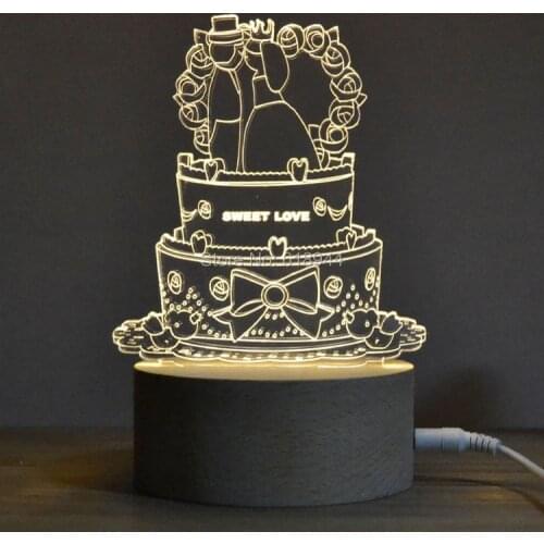 Hot Selling Wooden Modern LED 3D Table Lamp Creative Fashion Bedroom Bedside Night Light Lampe Deco Birthday Gift Sweet Love