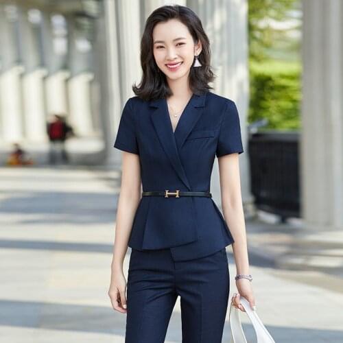 IZICFLY Summer New Style Elegant Formal Suit Pant Women Business 2 Piece Trousers Slim Blazer Set Office Work Wear-No Belt