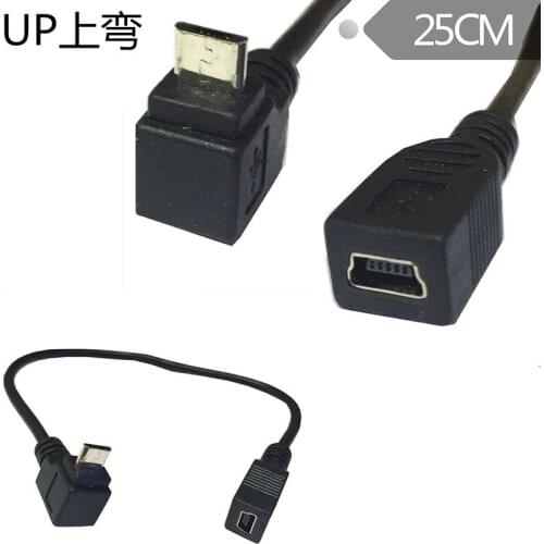 USB 2.0 Micro Male UP Angled to Mini 5pin Female OTG Data Extension Cable Cord 0.25m