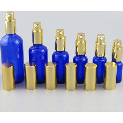 Cobalt Blue Glass Bottle With Aluminium Lotion Pump Empty Travel Glass Cream Bottle 100ML 50ML 30ML 20ML 15ML 10ML 200PCS