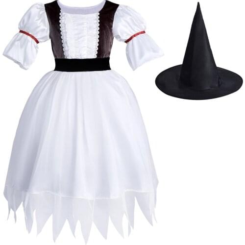 2pcs Set Girls Witch Fancy Dress Up Halloween Costume Ball Gown Tulle Dress Fashion Girls Halloween Party Witch Cosplay Clothes