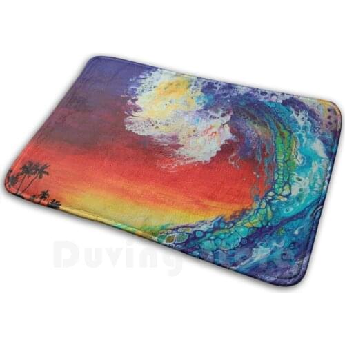 Island Wave Mat Rug Carpet Anti-Slip Floor Mats Bedroom Seascape Ocean Sea Coast Coastline Beach Foam Surf Waves Tides Low Tide