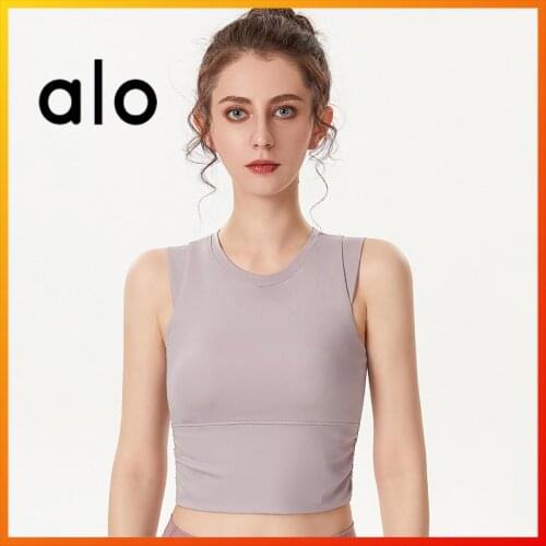 Alo Yoga Summer New Womens Crop Top Sleeveless Shockproof Top Sports Yoga Running Fitness Vest