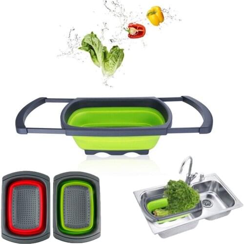 Multifunctional Kitchen Drain Basket, Collapsible Silicone Basin Vegetable And Fruit Storage Filter Household Kitchen Tool