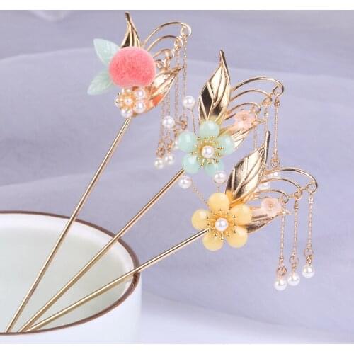 Fashion Flower Hairpin Metal Hair Sticks Forks Women Girls Chinese Tassel Hair Clip Pins Chopsticks Wedding Hair Accessories