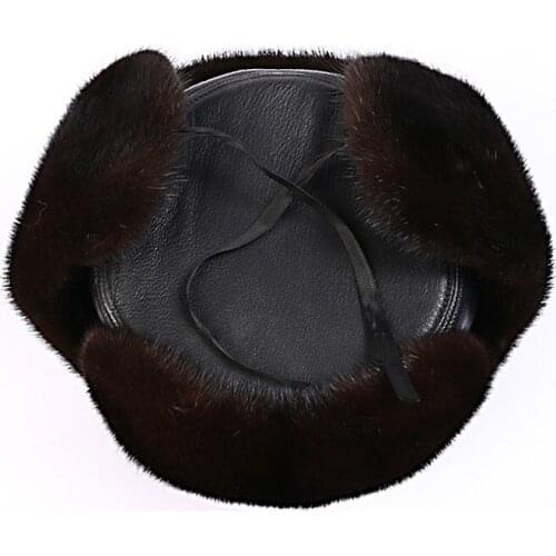 2018 New Genuine Mink Fur Hats With Real Sheepskin Leather Winter Warm Casual Style Caps For Men Earmuff hat