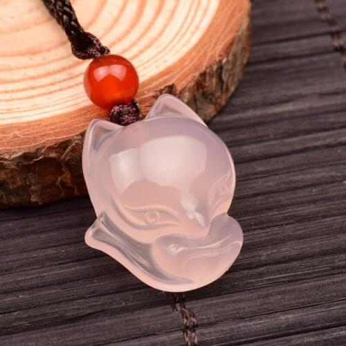 Natural ice agate, pink chalcedony little fox pendant