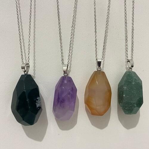 Irregular Nice Facted Agates Pendant Geometric Shape Enhance Natural Color Stone Necklace for Women Latest