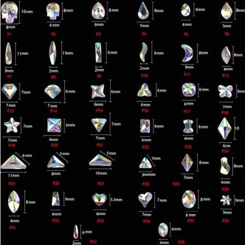 No.9- No.38) 50pcs/bag K9 Quality 38 Kinds piedra unas 3d Nail Art Charm Cristal Nail mix Flatback ab Rhinestones Horse Eye