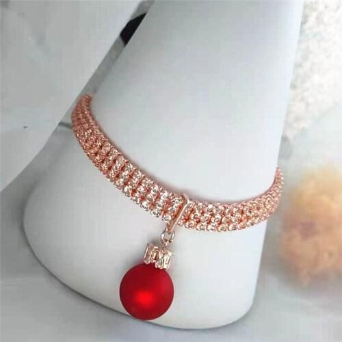 New Exquisite Bling Crystal Dog Collar Zircon Red Pearl Diamond Puppy Pet Shiny Rhinestone Necklace Collar Pet Dog Accessory
