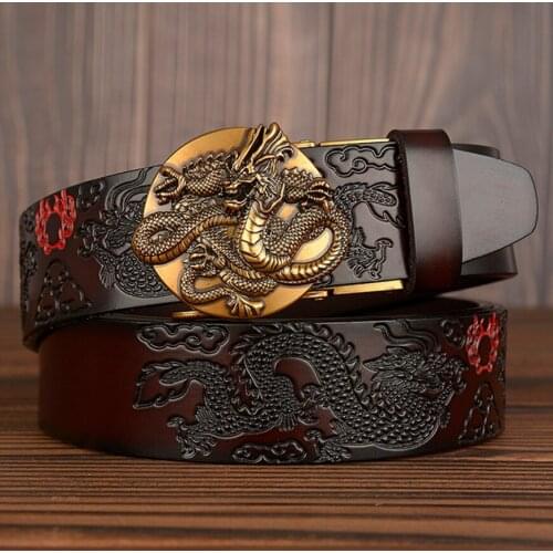 Fashion Casual Mens Leather Belt Genuine Leather Belt for Men High Quality Dragon Designer Automatic Buckle Jeans Belt Male