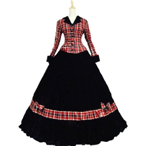 Pink Civil War Ball Gown Dress Tartan Velvet Reenactment Clothing Theatre Wear victorian dress