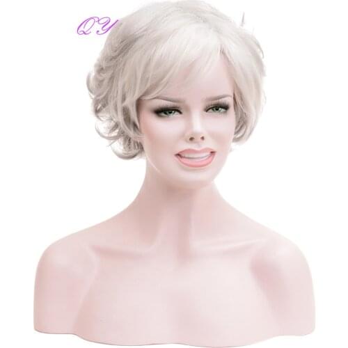 QY Wig Hair Short Ombre Wig Curly Synthetic Hair For Women Naturally Beautiful Adjustable women 's Wig