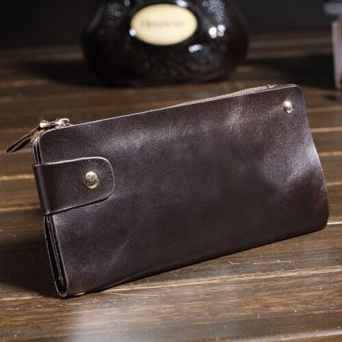 Unisex Oil High Capacity Wax Leather Handy Wallets Business Zip Multifunction Purse Phone Bags Long Clutch Wallet Monederos Para