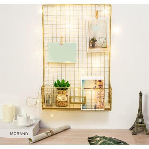 Iron Mesh Grid Wire Board Wall Hanging Storage Rack Photo Display Panel Shelf