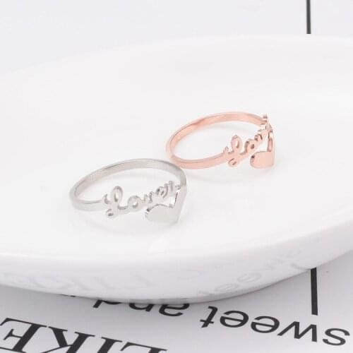 Rose gold color heart ring aneis, stainless steel jewelry women rings bague love opening finger ring anillos bijuteria wholesale