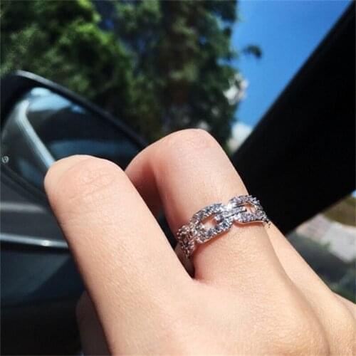 New Brand Fashion Hollow out Chain painting full SONA Diamond Ring Wedding Jewelry Sparkling 925 Sterling Silver Rings For Women