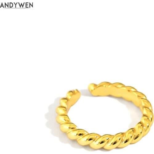 ANDYWEN New 925 Sterling Silver 2020 Twist Ring Screw Adjustable Rings Resizable Fashion SImple Thick Luxury Women Jewelry