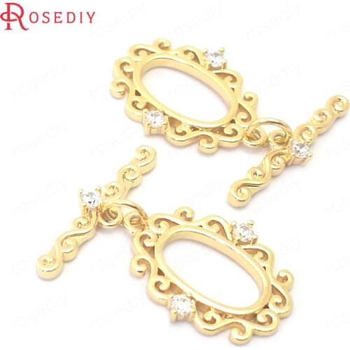 38843)6 Sets 24K Gold Color Brass and Zircon Oval Shape O Toggle Clasps Bracelet Connect Clasps Jewelry Making Diy Accessories