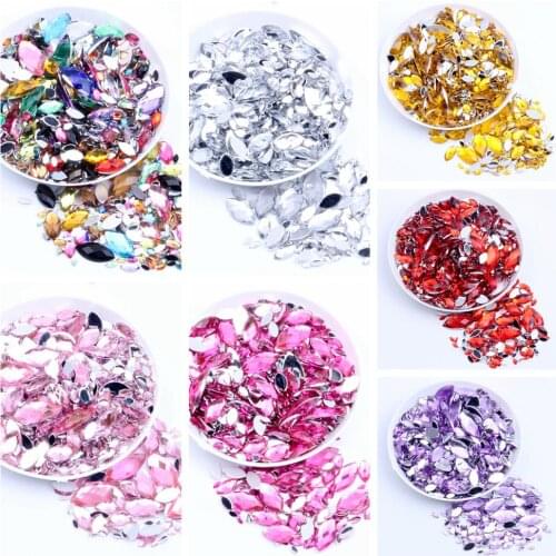 6x12mm 50pcs DIY Rhinestones Marquise Earth Facets Normal colors Acrylic Rhinestone Strass Nail Art Decorations