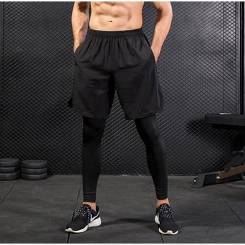 Psvteide Running Pants Men Compression Leggings Men Gym 2 in 1 Pants Pocket Jogginghose Male Slim Black Leggings Running Pant