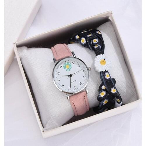 Fashion Flowers Dial Watches For Women Casual Leather Strap Quartz Wristwatches Women Set Watch Ladies Clock Relogio Feminino