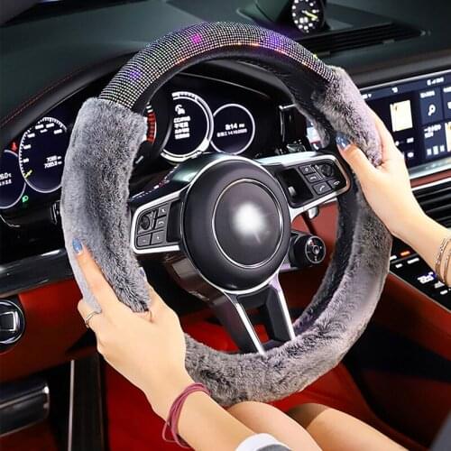 Crystal Auto Car Steering Wheel Covers Plush Diamond Handlebar Cover Fit For Women Ladies Girls Car Interior Accessories Styling