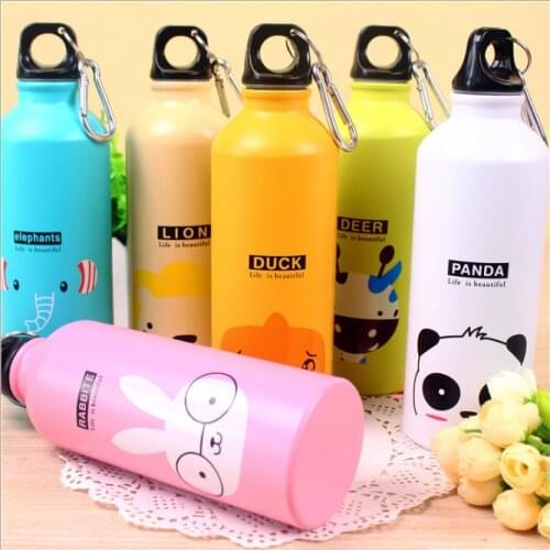 Kids Gift Portable Water Bottle Cute Animal Pattern Bottle Cup Outdoor Sport Hiking Climping Drinking Bottle with Hooker 500ml