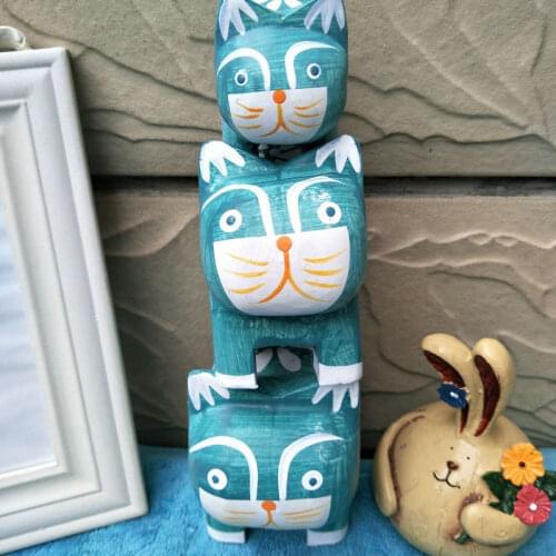 European Style Wood Cat One Set Living Room Animal Offic Desktop Coffee shop Decoration Decor Kawaii Accessories Wood Crafts