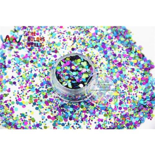 HA21-273 Mixed Laser Holographic Colors Hexagon Shape Glitter Sequins for nail art gel and DIY Holiday decoration