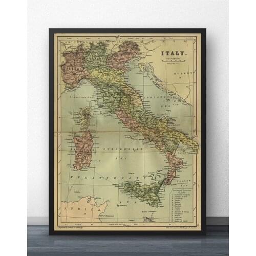 Map of Italy Vintage Style Wall Art Paint Wall Decor Canvas Prints Canvas Art Poster Oil Paintings No Frame