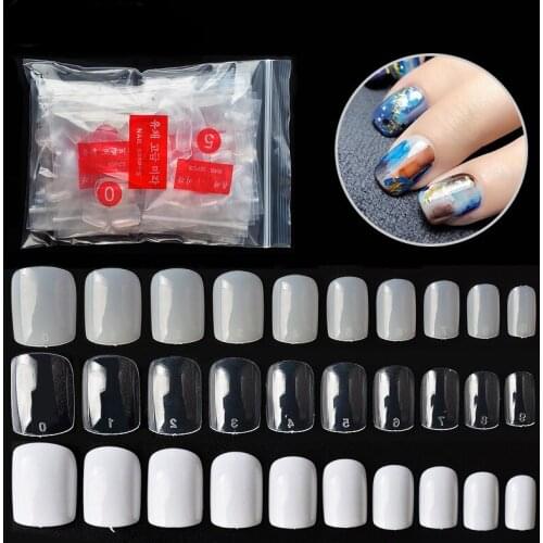500PCS 10 Sizes Acrylic Square Nail Tips False Nails White Clear Natural Full Cover Fake Nail Art Tips UV Gel Manicure Tools