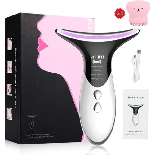LED Facial Neck Massager Photon Therapy Face Neck Wrinkle Removal Vibration Face Skin Lifting Tightening Massager Skin care tool