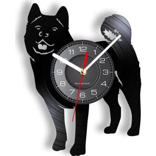 Lovely Akita Wall Clock Made Of Vinyl Gramophone Record Cute Dog Silhouette Wall Watch With LED Backlight Gifts For Doggy Lovers