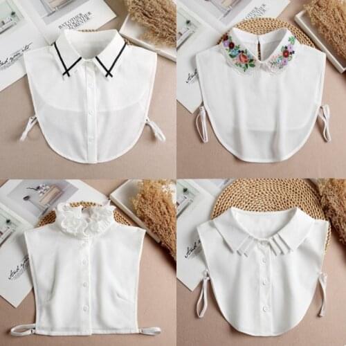 Fashion Fake Collar Blouse Women Cotton Detachable Shirt Collar Chiffon False Collar Woman Lapel Blouse Top Tie for Women Decor