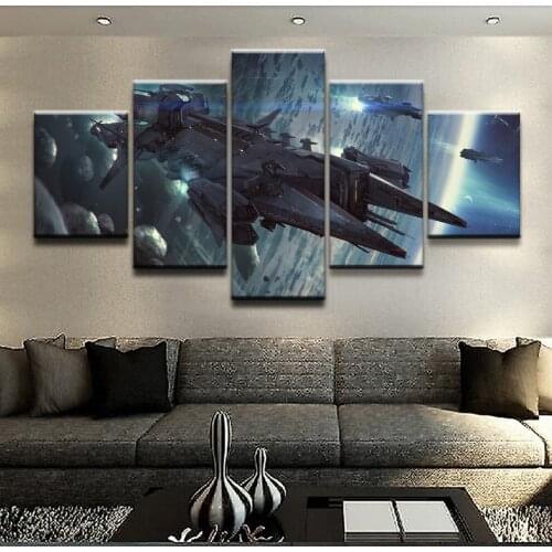 Modern Painting Canvas Modular Wall Art Pictures Frame Home Decor Living Room 5 Panel Spaceship Game Star Citizen Poster Printed