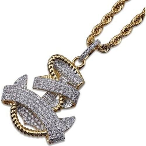 Men Necklace Gold Plated Ice Decorated Micro-Dense Zircon Pendant