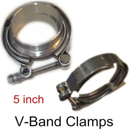 A set for T-urbo 5'' inch V-Band Flange and Clamp Kit Exhaust Downpipes Stainless Clamp for all cars