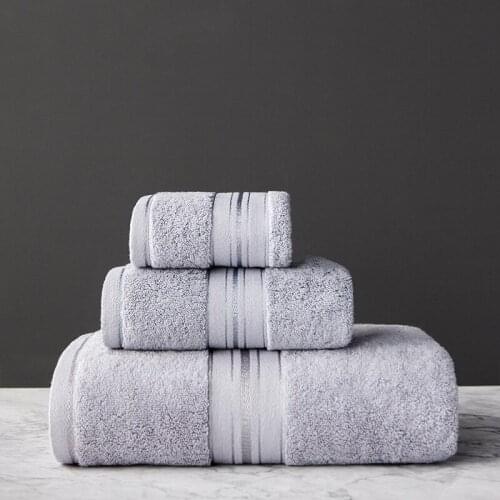 3pcTowel Set High Grade Long-Staple Cotton Hand/Face/Bath Toalla Solid Grey White PInk Washcloth For Hotel Home Bathroom Textile