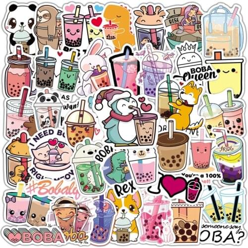 50Pcs Bubble Tea Stickers PVC Waterproof Stickers for Laptop Luggage Hydroflasks Bike Phone Skateboard Car DIY Graffiti Stickers